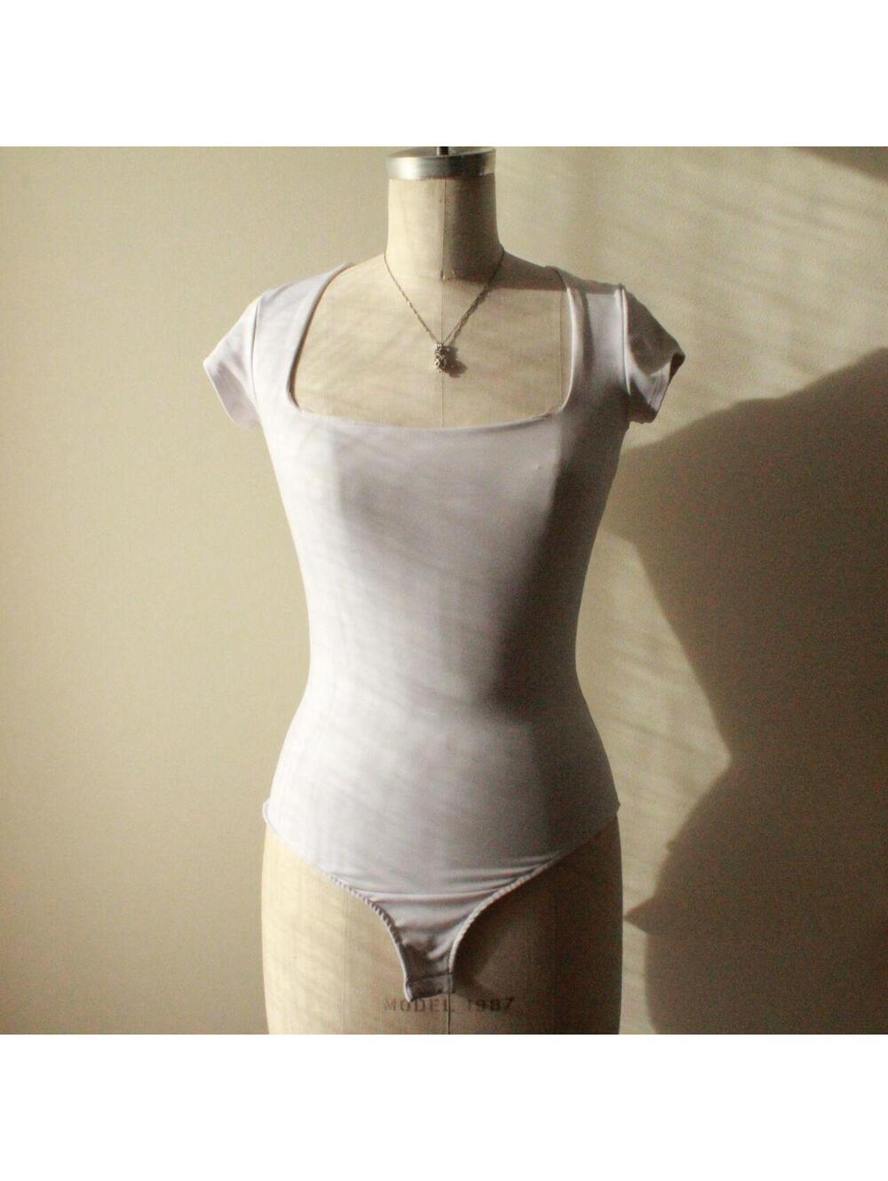 Free People White Square Neck Sleeveless Bodysuit, Size Medium, Fair Condition